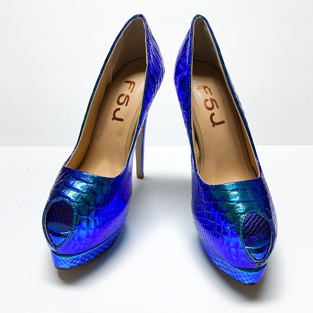 FSJ Peep Toe Stiletto High Heel Slip On Pumps